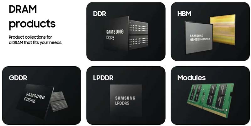 diferentes tipos de chips de memória
