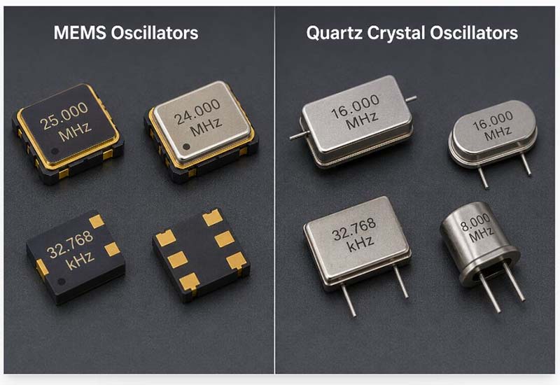 oscilador MEMS e oscilador de cristal de quartzo